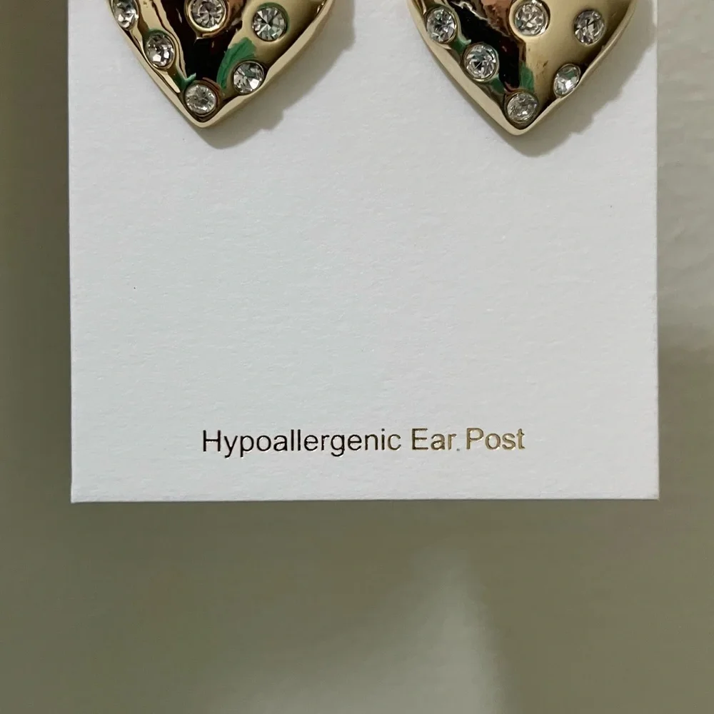 NWT J. Crew Pavé Puffy Heart Bauble Earrings Preppy Pave Crystal Gold Factory OS
